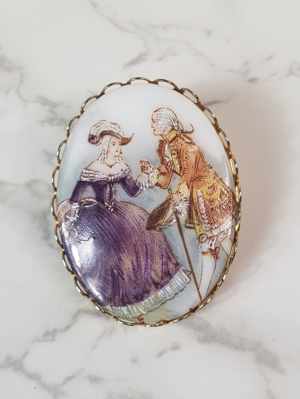 Vintage Victorian Porcelain Cotillion Cameo Brooch Pin